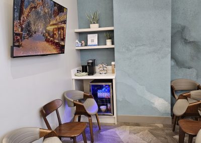 Trillium Dental reception area featuring modern seating and a welcoming entrance.